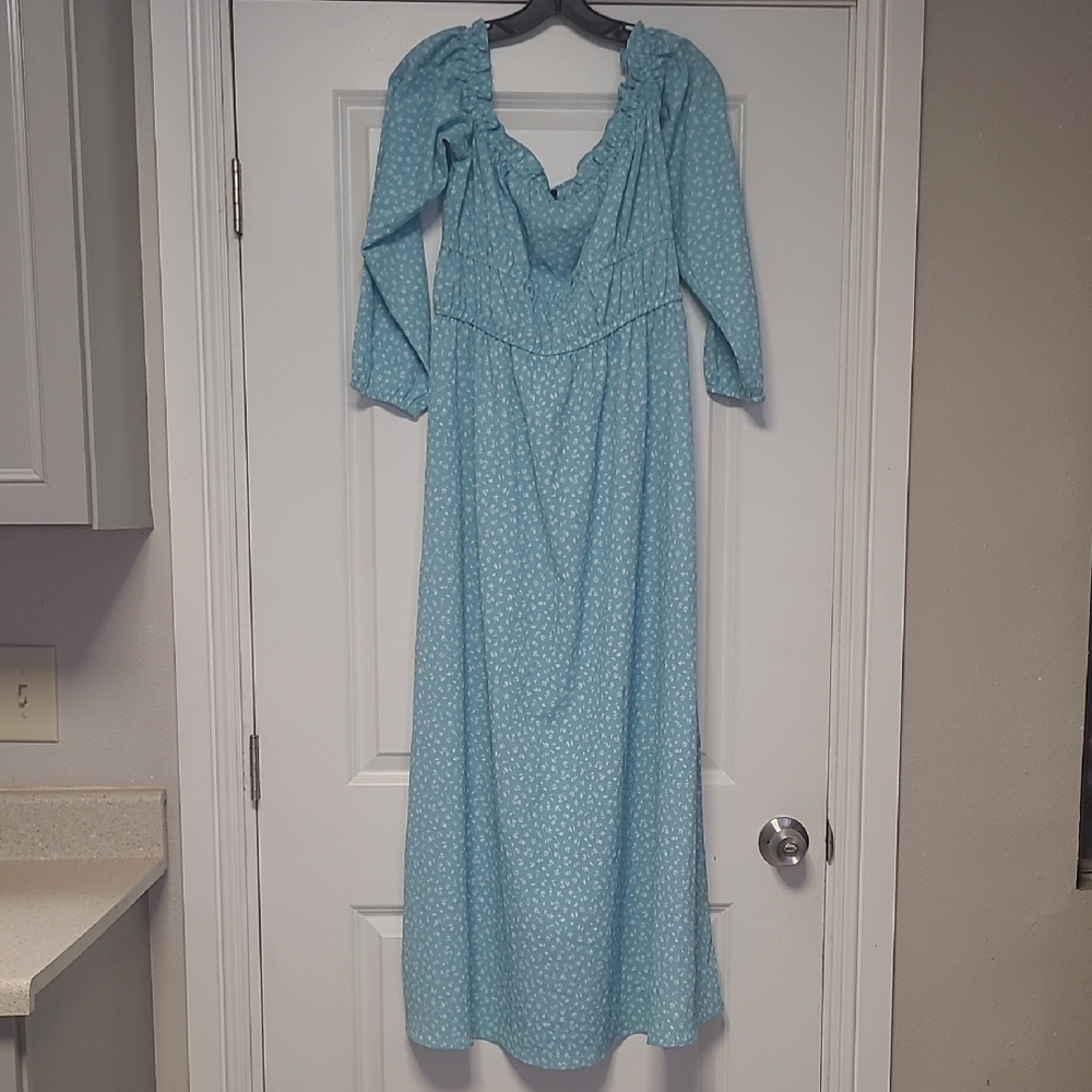 H&M Light Blue Floral Long Sleeve Maxi Dress